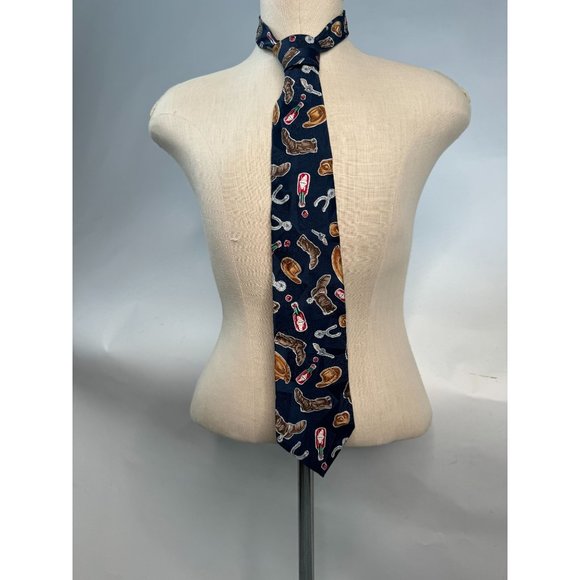 Tabasco Western Wear and Tabasco Bottles Tie OS Blue Western Cowboy Silk - Picture 15 of 16